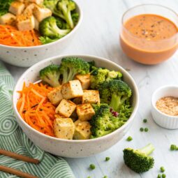 Tofu Broccoli Bowls with Carrot Ginger Dressing Recipe