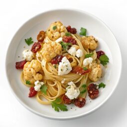 Pasta with Roasted Cauliflower, Feta & Sun Dried Tomatoes