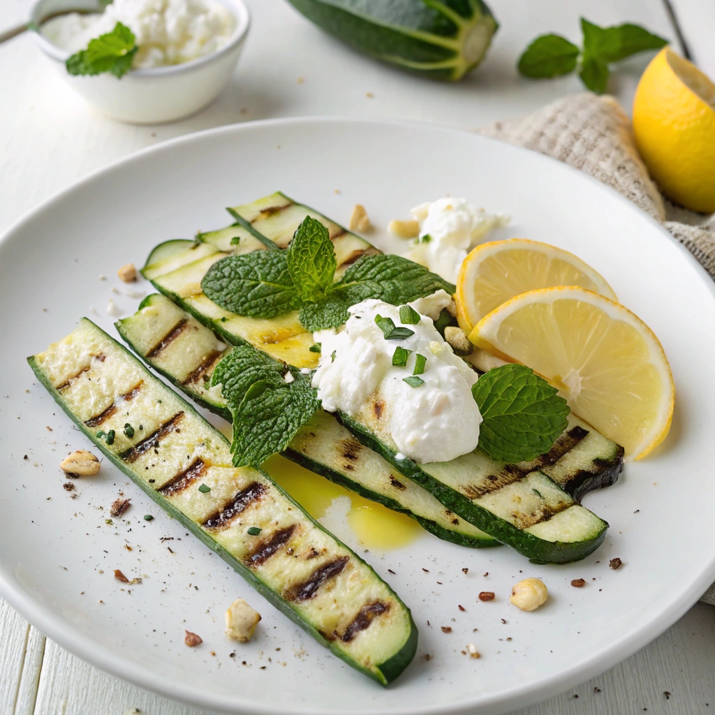 Grilled Zucchini with Lemon Yogurt, Feta & Mint