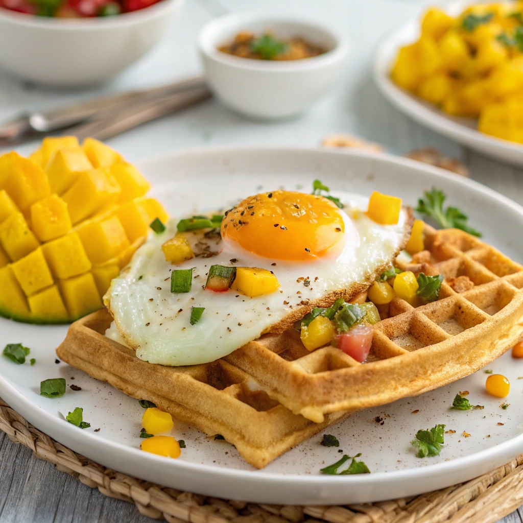 Fried Egg & Mango Salsa Waffle