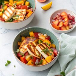 Peach Salsa Halloumi Bowls Recipe