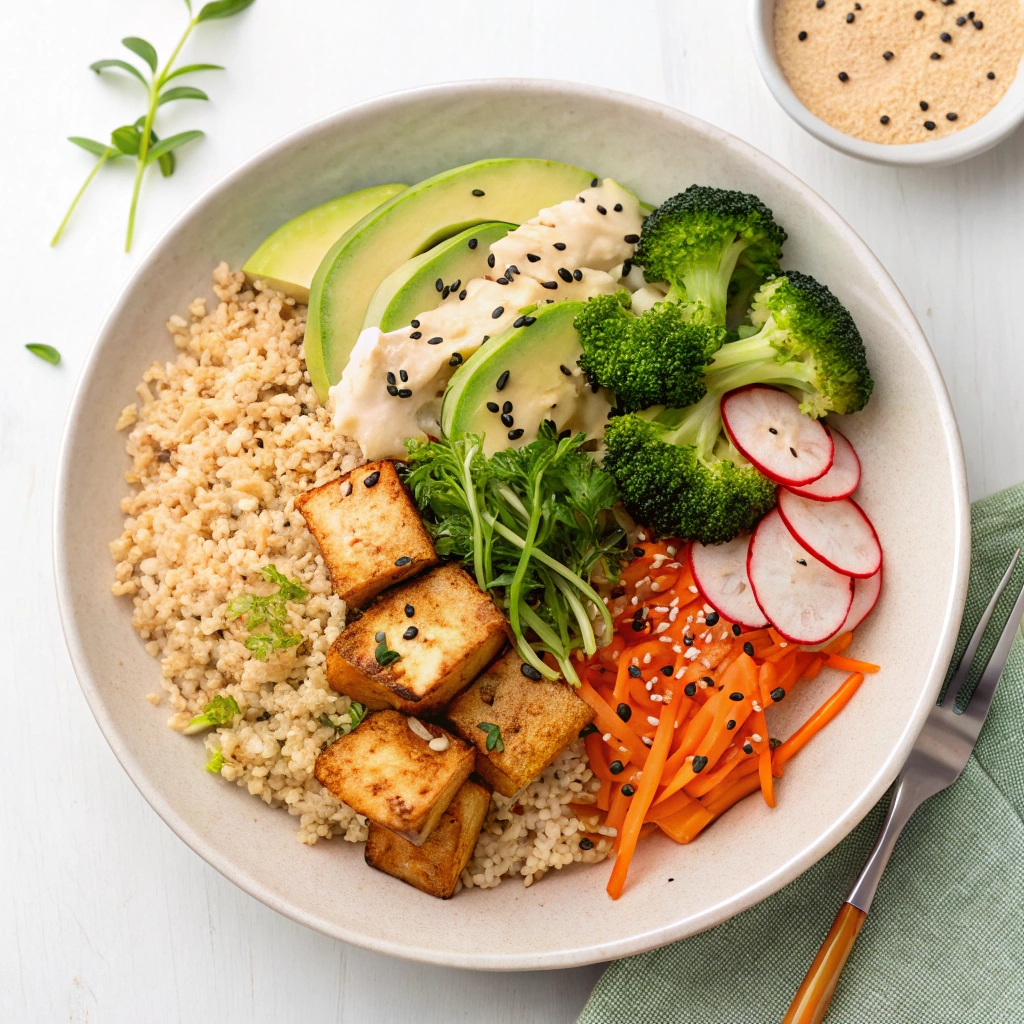 Ingredients for Tofu Broccoli Bowls with Carrot Ginger Dressing