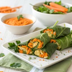 Collard Wraps with Carrot Hummus