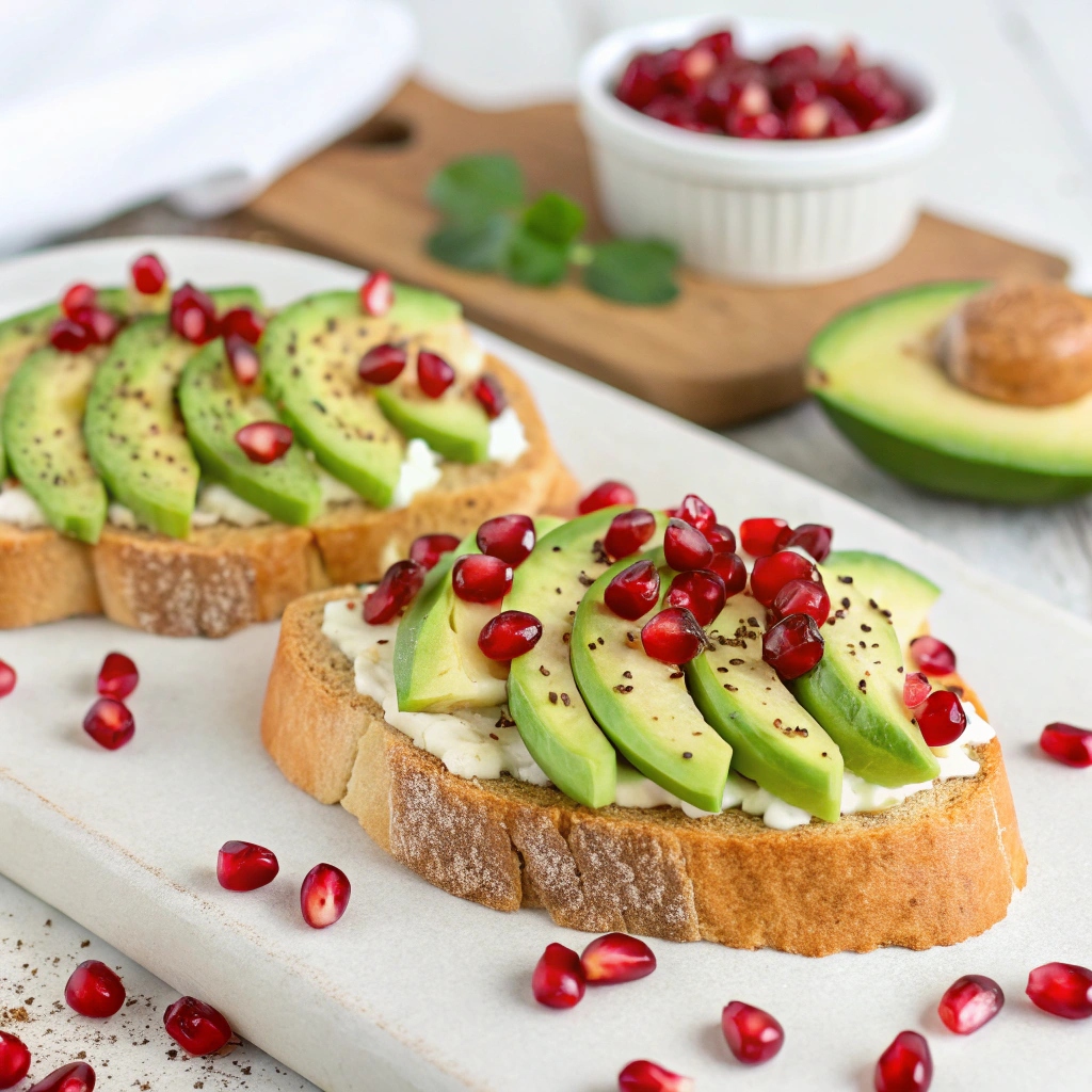 Avocado & Pomegranate Crostini