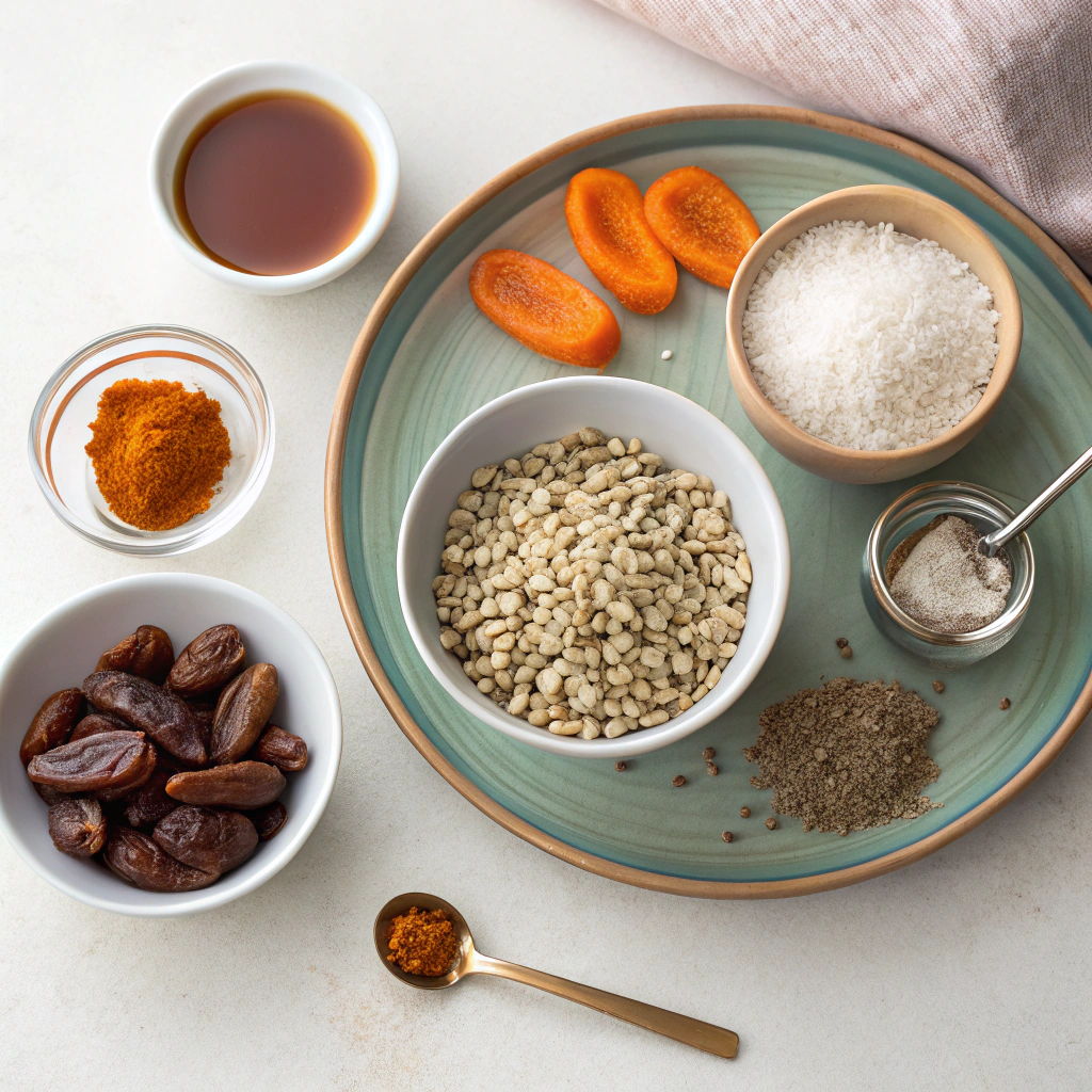 Ingredients for Almost-Raw Carrot Cake Bliss Balls