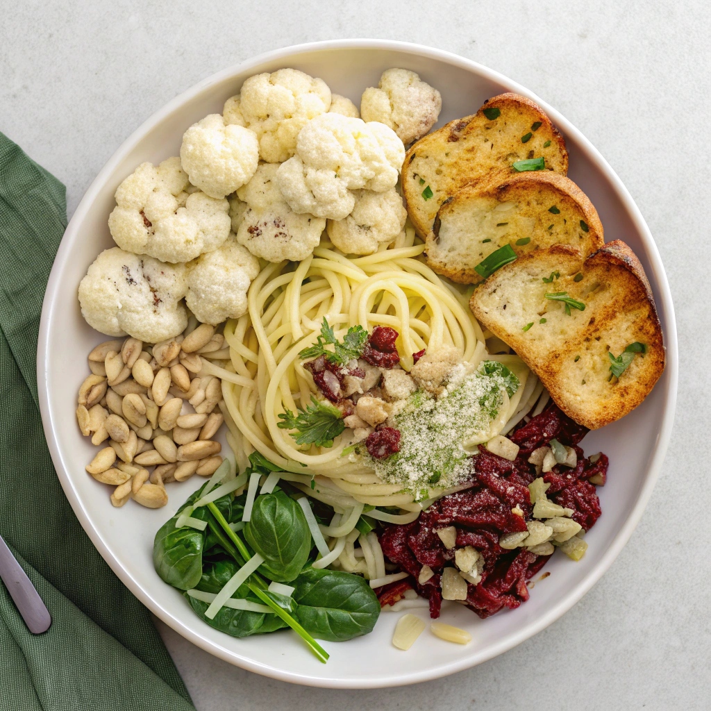 Pasta with Roasted Cauliflower, Feta & Sun Dried Tomatoes Ingredients