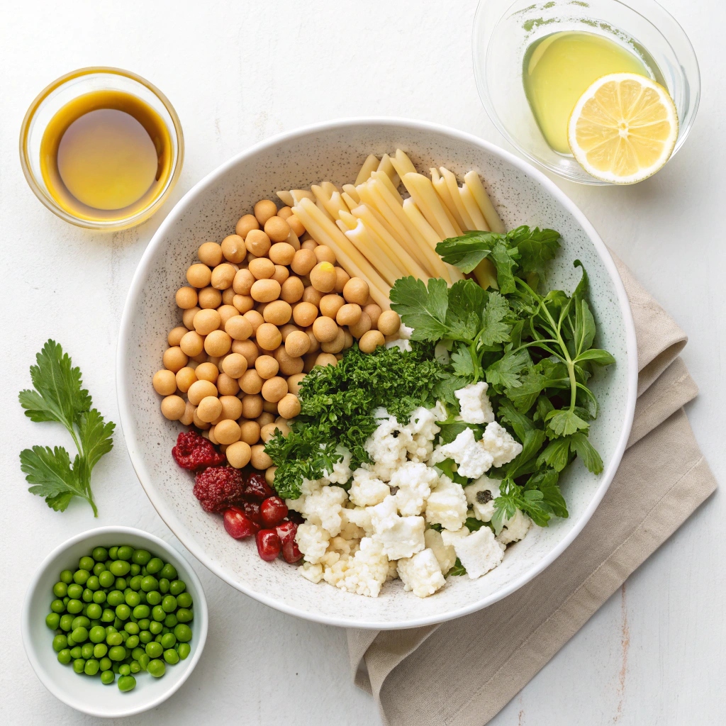 Pea & Chickpea Pasta Salad Ingredients