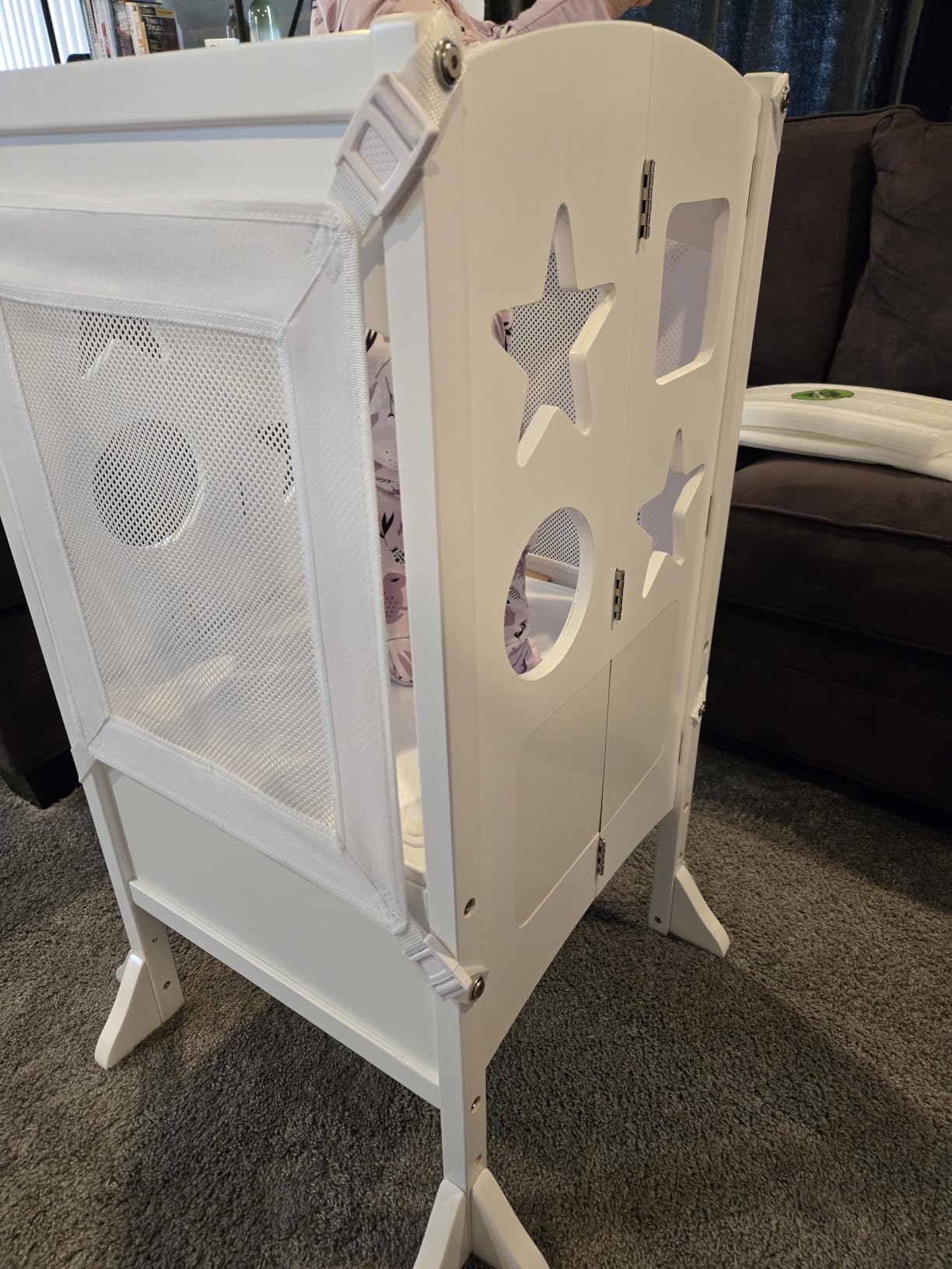 Guidecraft Classic Kitchen Helper - Natural: Adjustable Height, Folding Step Stool For Little Kids, Toddler Safety Cooking Tower with Write-on Wipe-off Message Boards. Kids Learning Furniture - Customer Photo 1