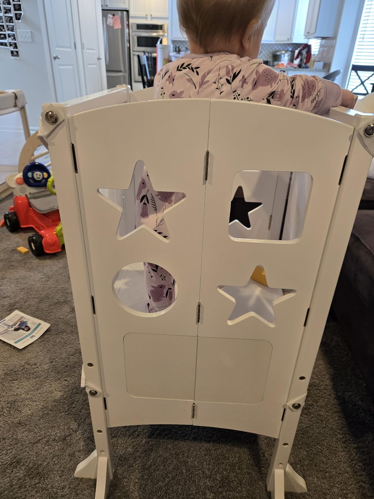 Guidecraft Classic Kitchen Helper - Natural: Adjustable Height, Folding Step Stool For Little Kids, Toddler Safety Cooking Tower with Write-on Wipe-off Message Boards. Kids Learning Furniture - Customer Photo 2
