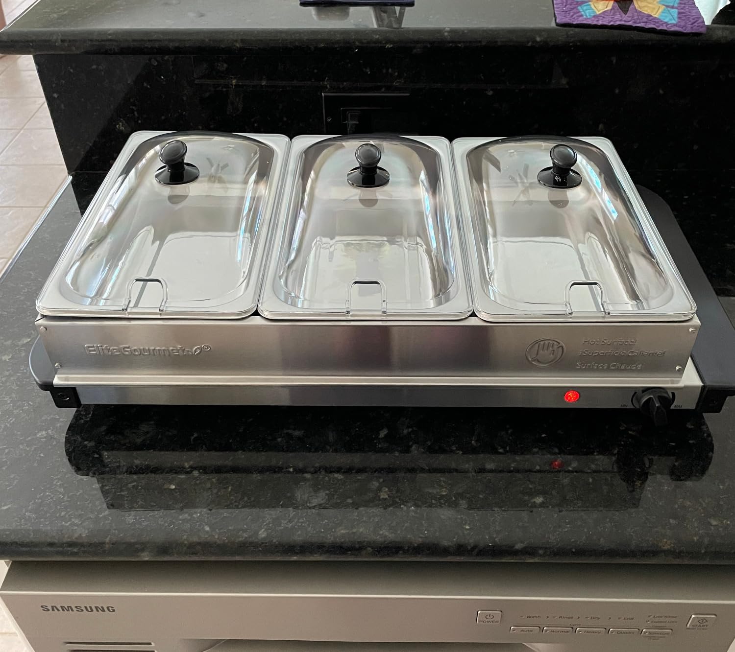 Elite Gourmet EWM-6171 Triple 3 x 2.5 Qt. Trays, Buffet Server, Food Warmer Temperature Control, Clear Slotted Lids, Perfect for Parties, Entertaining & Holidays, 7.5 Qt Total, Stainless Steel customer photo 2