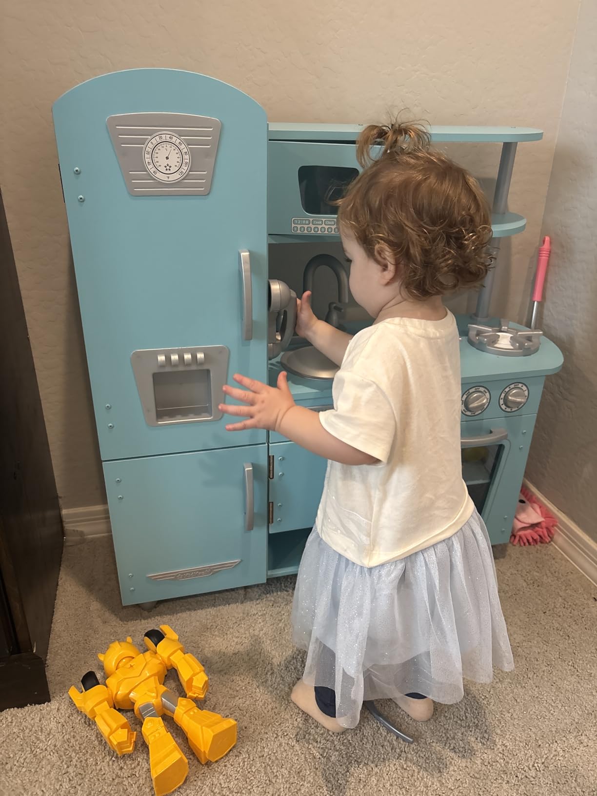 KidKraft Vintage Wooden Play Kitchen with Pretend Ice Maker and Play Phone, White - Customer Photo 1