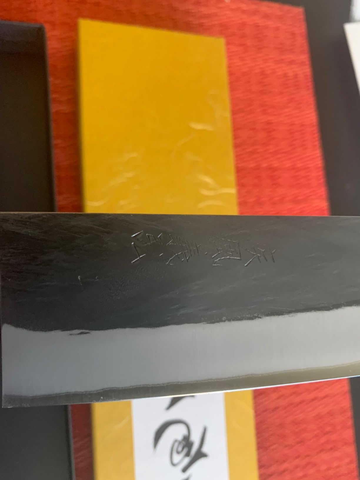 Yoshihiro Kurouchi Black-Forged Blue Steel Stainless Clad Gyuto Chefs Knife Ebony Handle (8.25'' (210mm) & Saya) - Customer Photo 2
