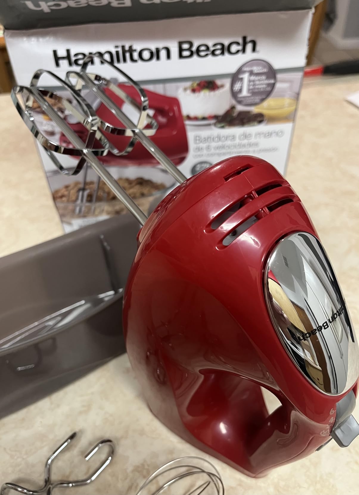Hamilton Beach 6-Speed Electric Hand Mixer with Whisk, Traditional Beaters, Dough Hooks, Snap-On Storage Case, 275 Watts, Red - Customer Photo 0