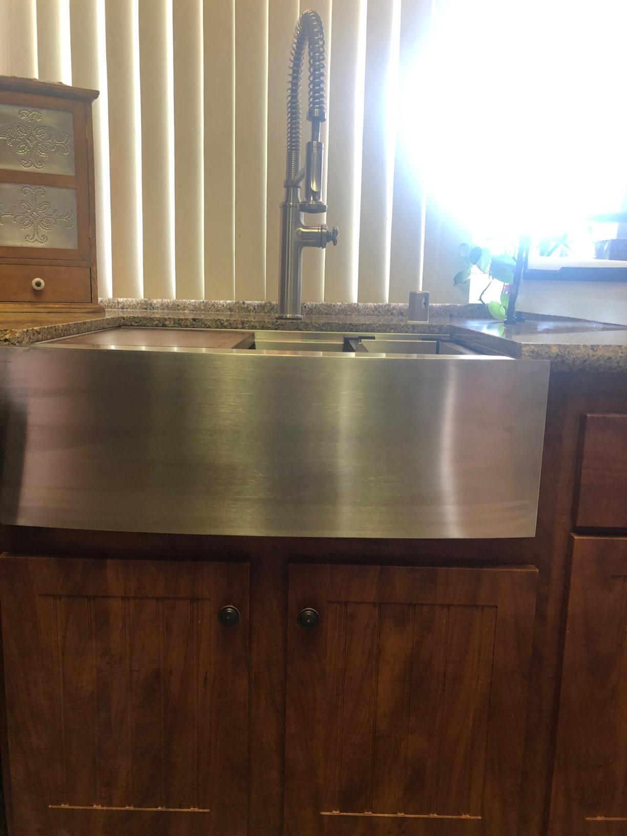 Ruvati 36-inch Rounded Corners Apron-front Workstation Farmhouse Kitchen Sink - 16 Gauge Stainless Steel Kitchen Sink Single Bowl with Brushed Finish hides scratches - RVH9300 - Customer Photo 3