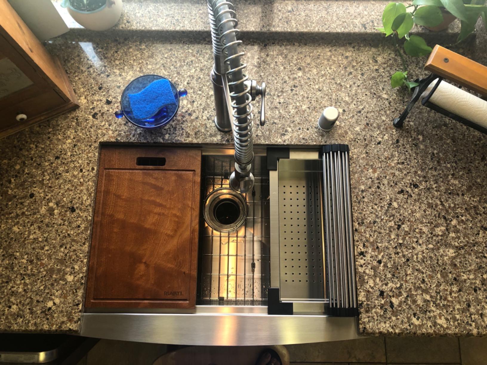 Ruvati 33-inch Apron-front Workstation Farmhouse Kitchen Sink - 16 Gauge Stainless Steel Kitchen Sink Single Bowl with Brushed Finish hides scratches - Farmhouse Workstation Sinks - RVH9200 - Customer Photo 2