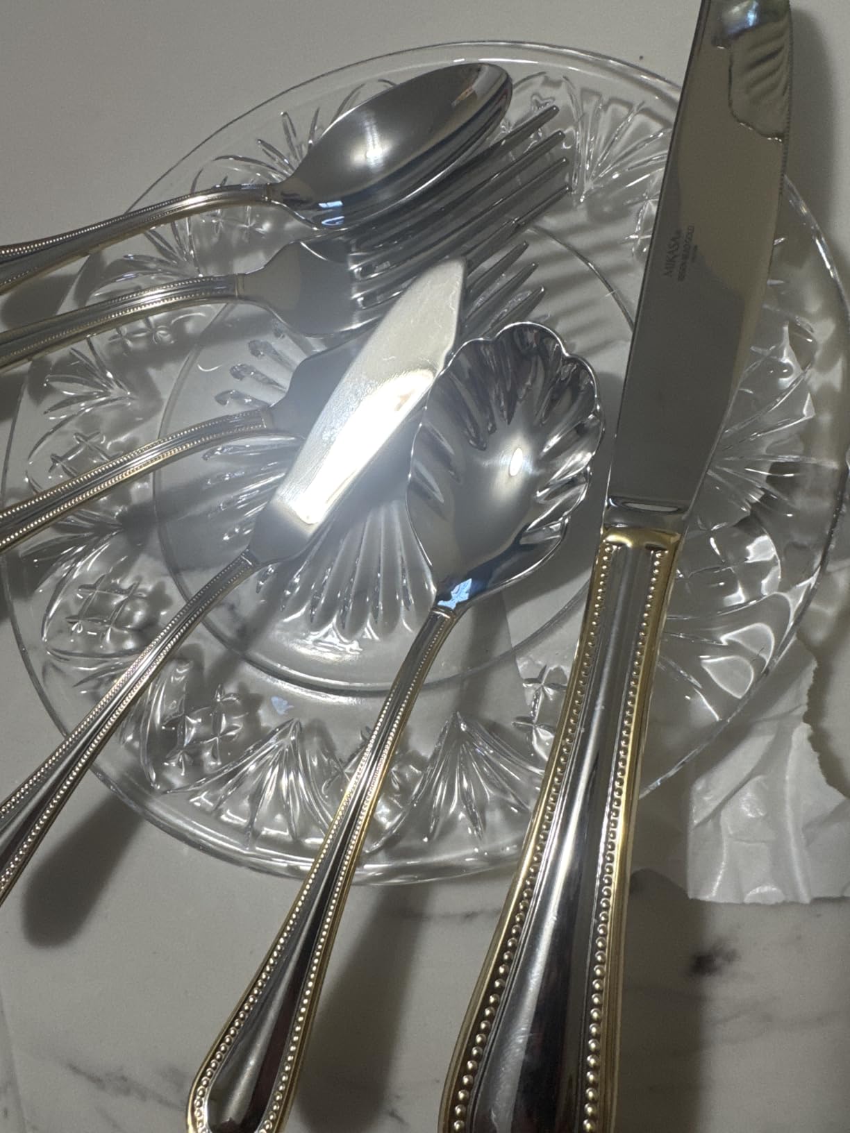 Mikasa, Gold Accent Regent Bead Flatware Service for 12, 65 Piece Set, 18/10 Stainless Steel, Silverware Set with Serving Utensils - Customer Photo 1