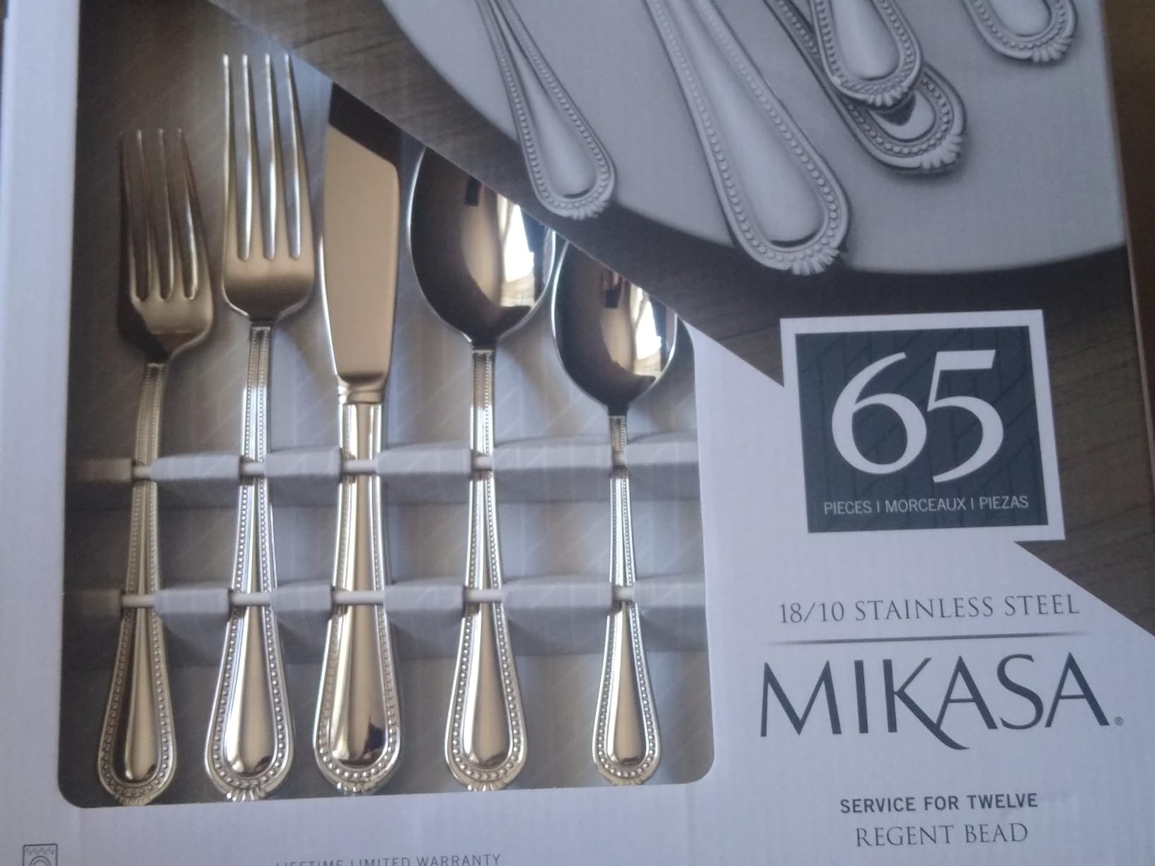 Mikasa, Gold Accent Regent Bead Flatware Service for 12, 65 Piece Set, 18/10 Stainless Steel, Silverware Set with Serving Utensils - Customer Photo 4