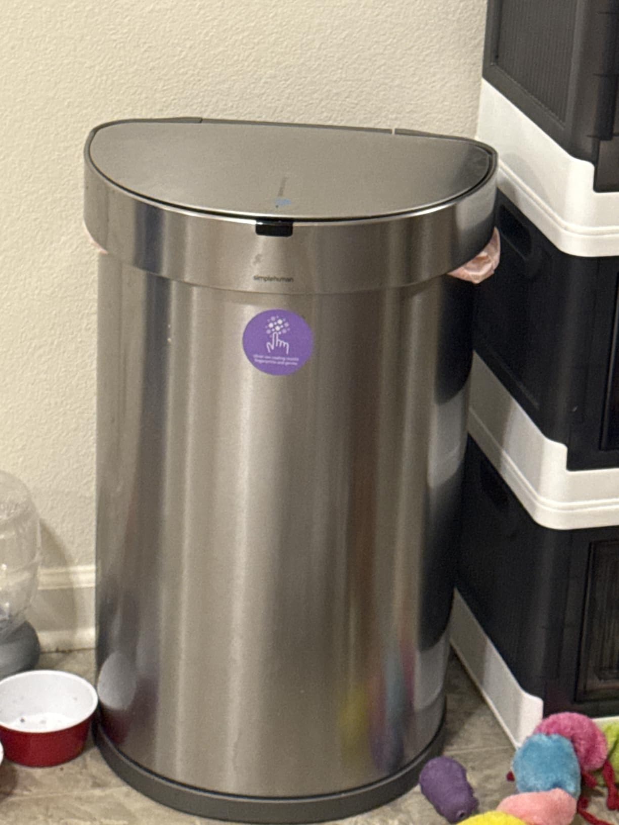 simplehuman 45 Liter / 12 Gallon Semi-Round Automatic Sensor Trash Can, Brushed Stainless Steel customer photo 2