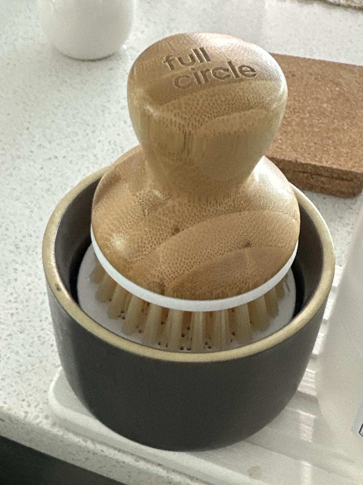Full Circle Bubble Up Bamboo Dish Brush–Family Safe, Formaldehyde-Free– Ergonomic Palm Scrubber with Handle for Kitchen Cleaning, Dish Scrub Brush for Nonstick, Cast Iron & Sink,White Customer Review Full Circle Bubble Up Bamboo Dish Brush–Family Safe, Formaldehyde-Free– Ergonomic Palm Scrubber with Handle for Kitchen Cleaning, Dish Scrub Brush for Nonstick, Cast Iron & Sink,White - Customer Photo 3