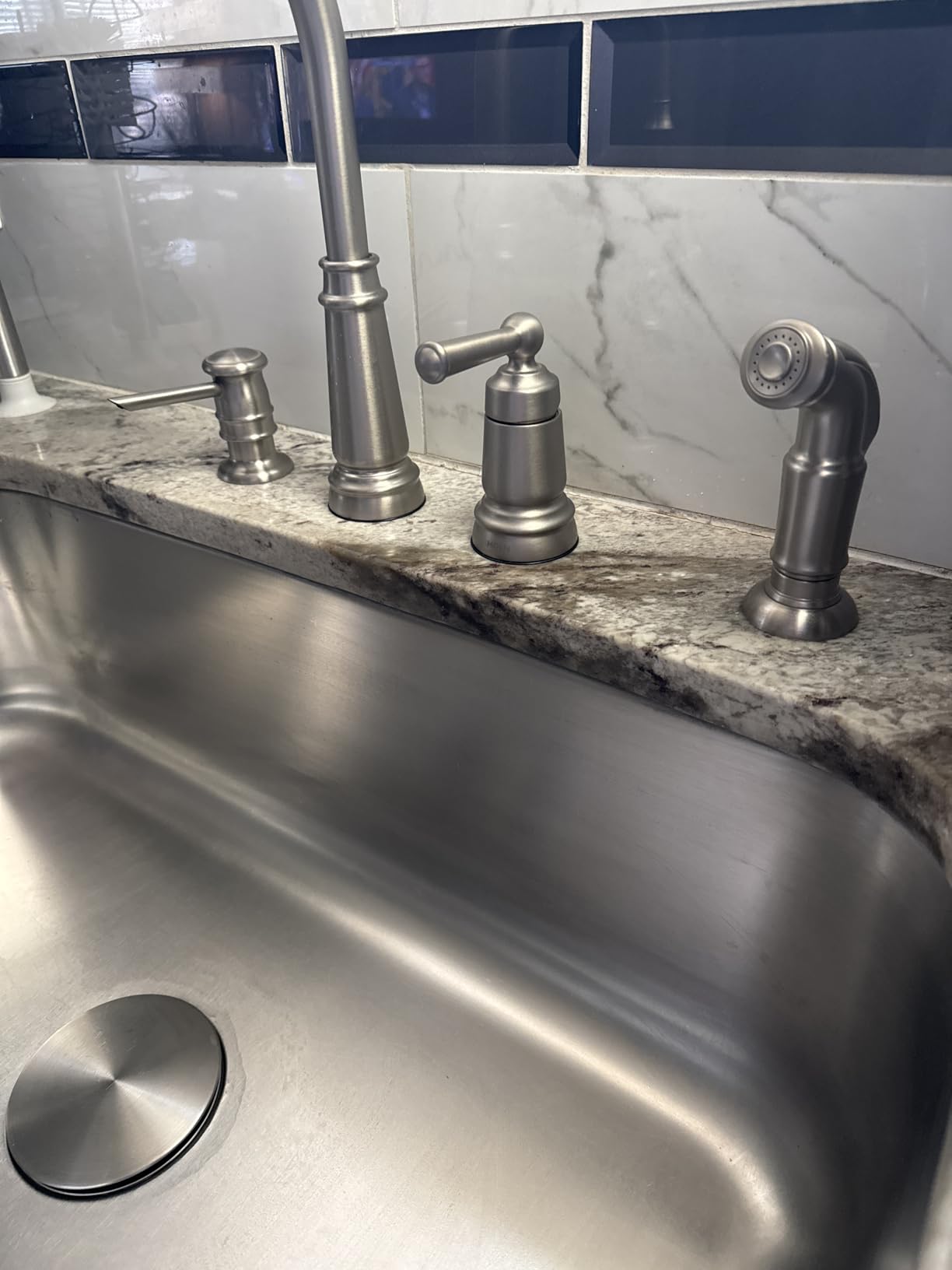 Moen Edison Spot Resist Stainless One-Handle High Arc 4-hole Kitchen Faucet with Side Sprayer and Soap Dispenser, 87042SRS - Customer Photo 2