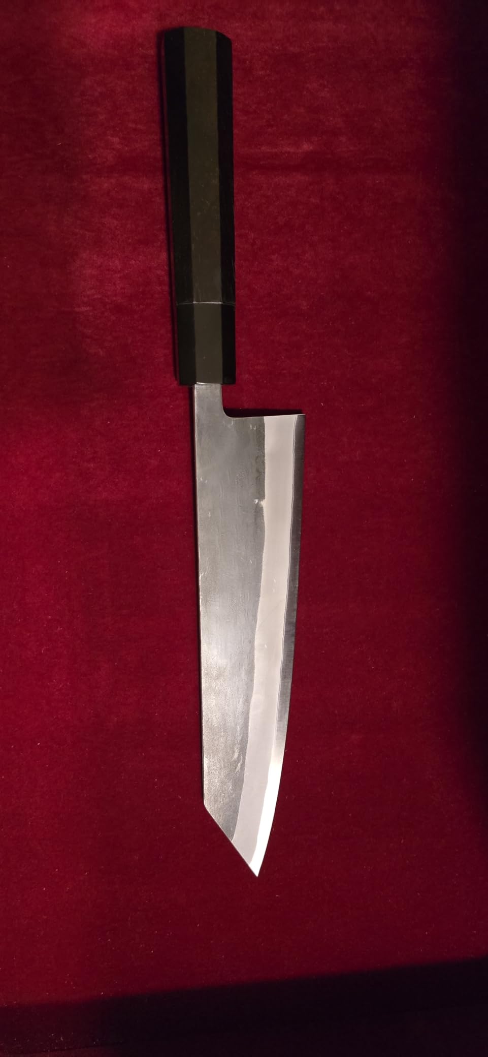 Yoshihiro Kurouchi Black-Forged High Carbon Blue Steel Stainless Clad Kiritsuke Japanese Multipurpose Knife Ebony Handle (8.25