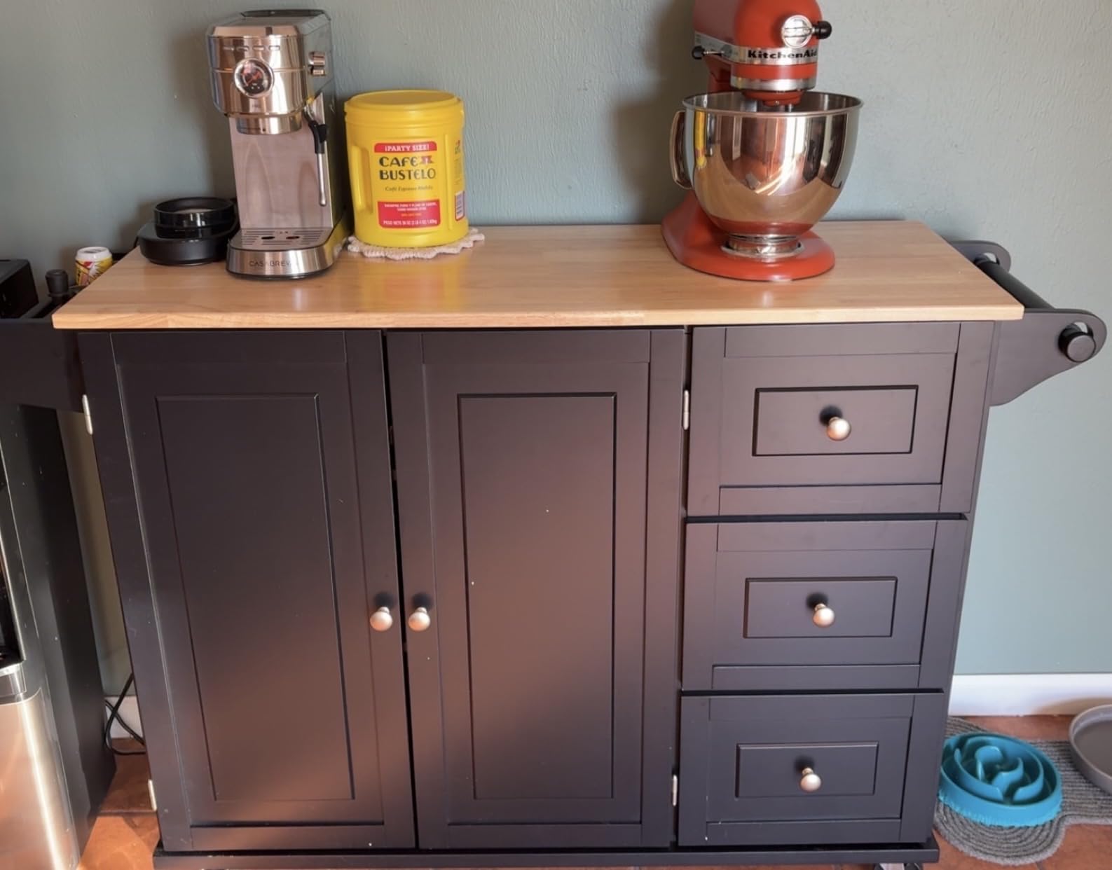 Homestyles Dolly Madison Off-White Mobile Kitchen Island Cart with Wood Drop Leaf Breakfast Bar - Customer Photo 0