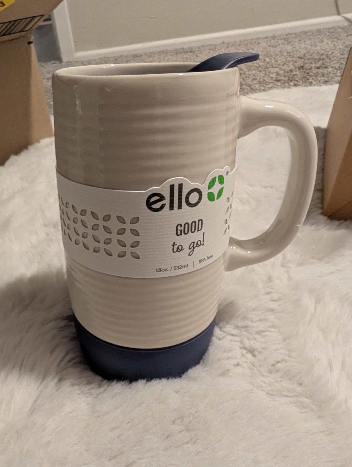 Ello Jane 18oz Ceramic Travel Mug with Handle, Splash-Resistant Slider Lid and Built-in Coaster, Perfect for Coffee and Tea, BPA Free, Dishwasher Safe, Holiday Gift Her Him, Gray - Customer Photo 1
