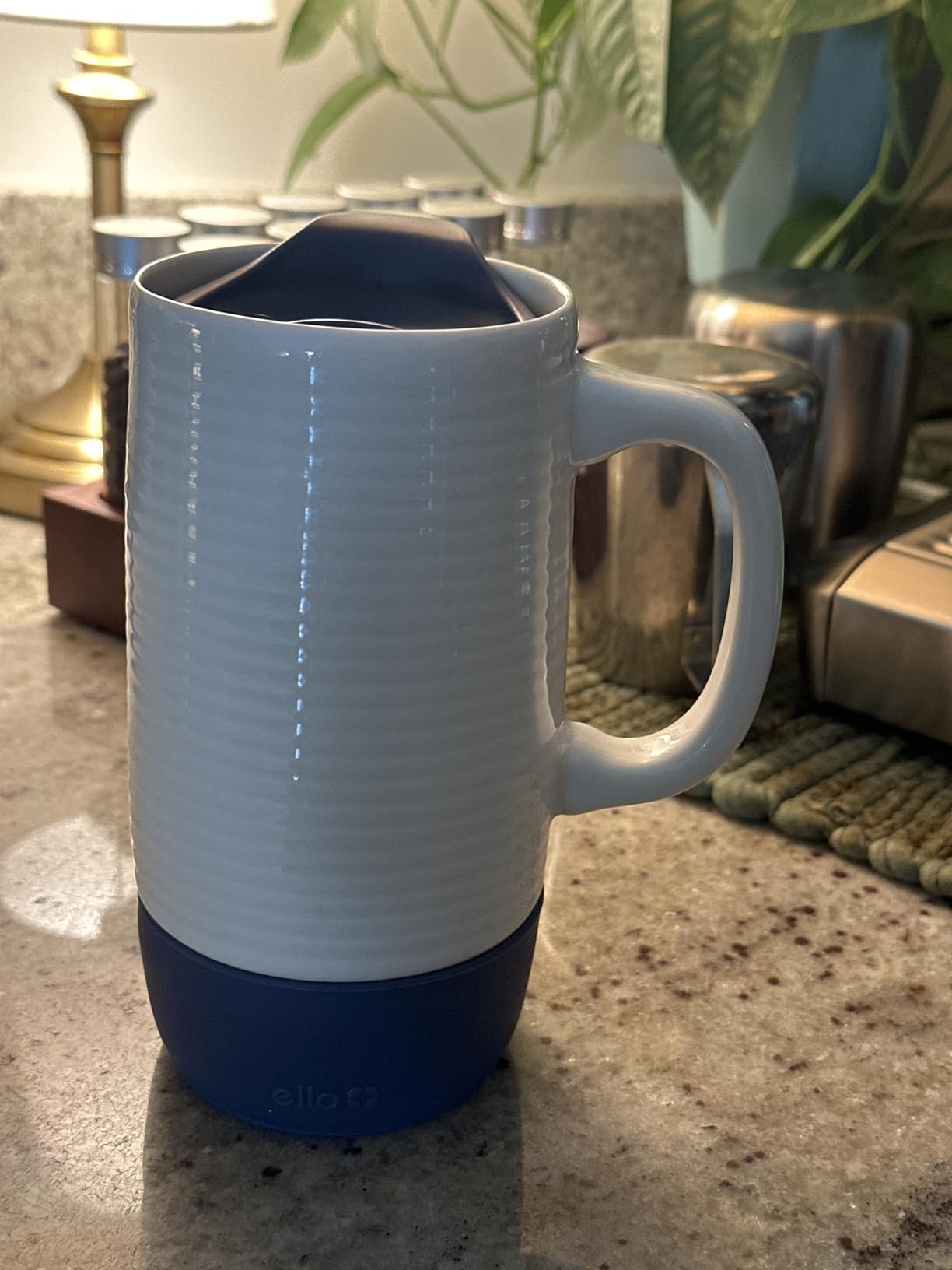 Ello Jane 18oz Ceramic Travel Mug with Handle, Splash-Resistant Slider Lid and Built-in Coaster, Perfect for Coffee and Tea, BPA Free, Dishwasher Safe, Holiday Gift Her Him, Gray - Customer Photo 4