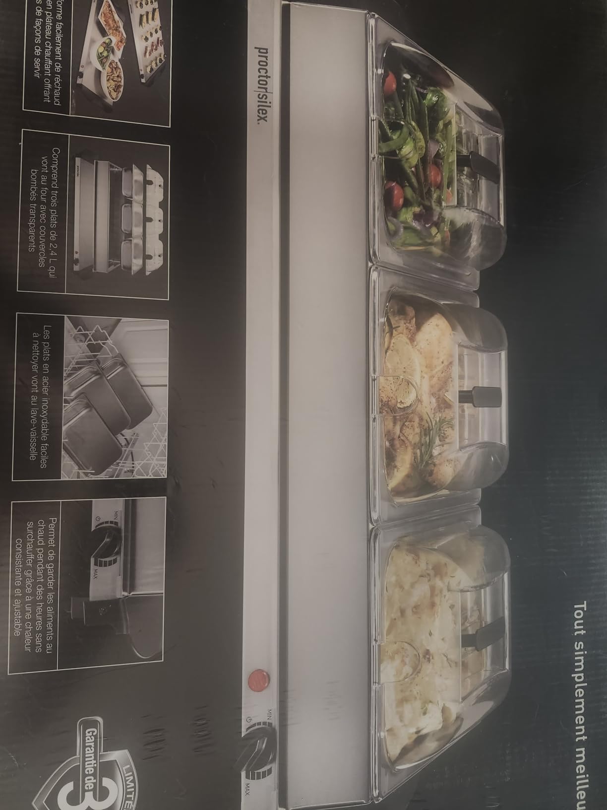 Proctor Silex Buffet Server & Food Warmer, Adjustable Heat, for Parties, Holidays and Entertaining, Three 2.5 Quart Oven-Safe Chafing Dish Set, Stainless Steel - Customer Photo 2