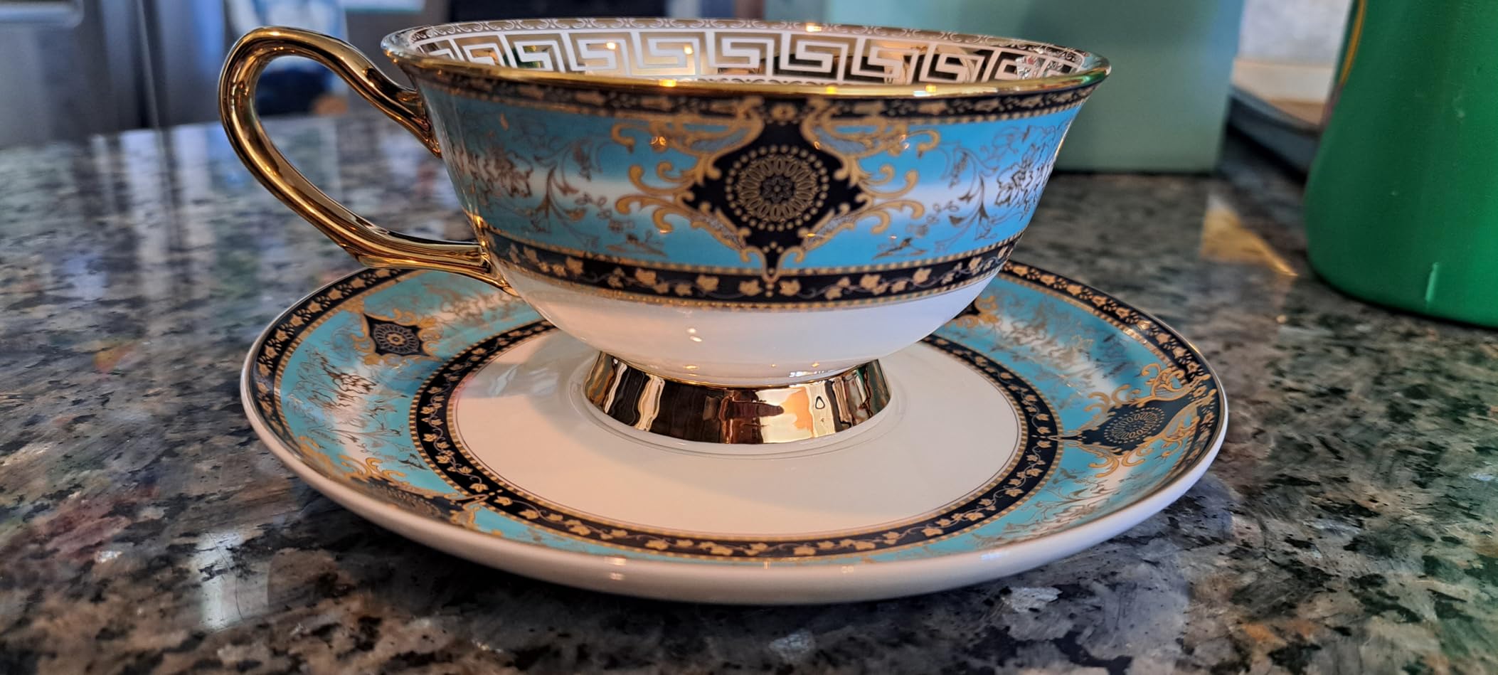 YBK Tech Euro Style Bone China Cup& Saucer Set, Ceramic Tea Coffee Cup for Home Kitchen Wedding (Royal Pattern- Sky Blue) - Customer Photo 1