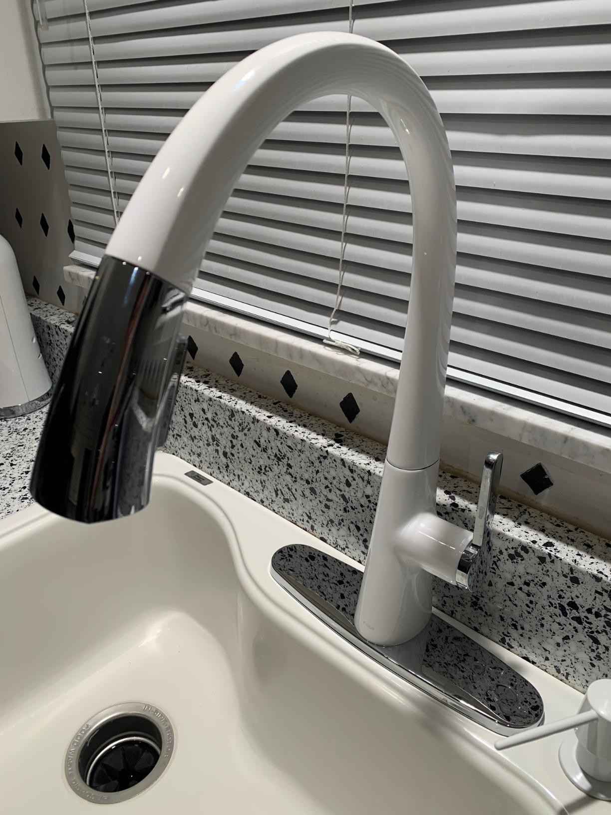 Moen Brecklyn Glacier White One-Handle Single-Hole Kitchen Faucet with Pull-Out Sprayer and Power Clean, Optional Deckplate Included, 87557W - Customer Photo 3