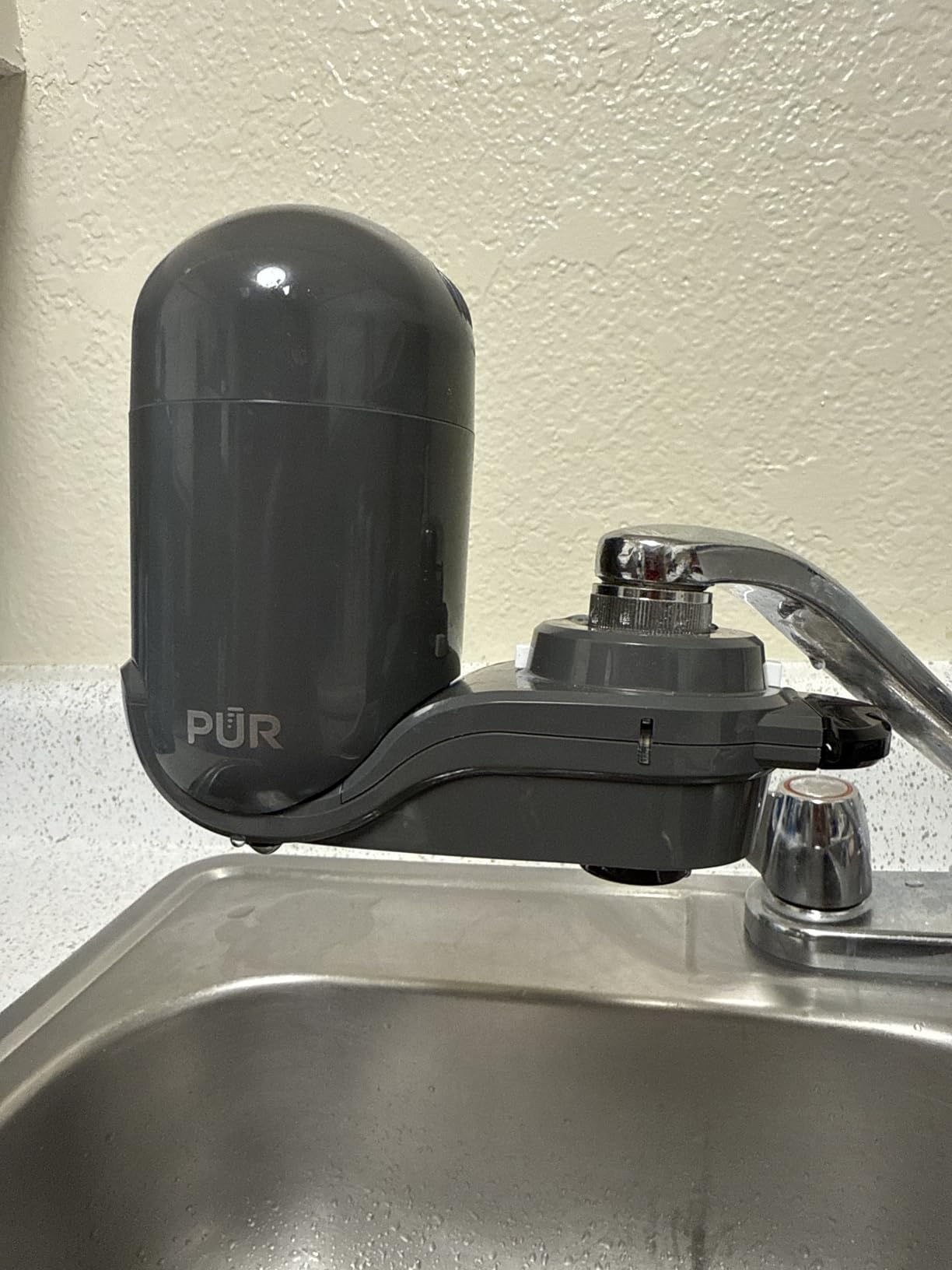 PUR Plus Vertical Faucet-Mount Water Filtration System, Lead-Reducing Filter, Easy Installation, 100-Gallon Capacity, Compatible with External Aerators, Grey - Customer Photo 2