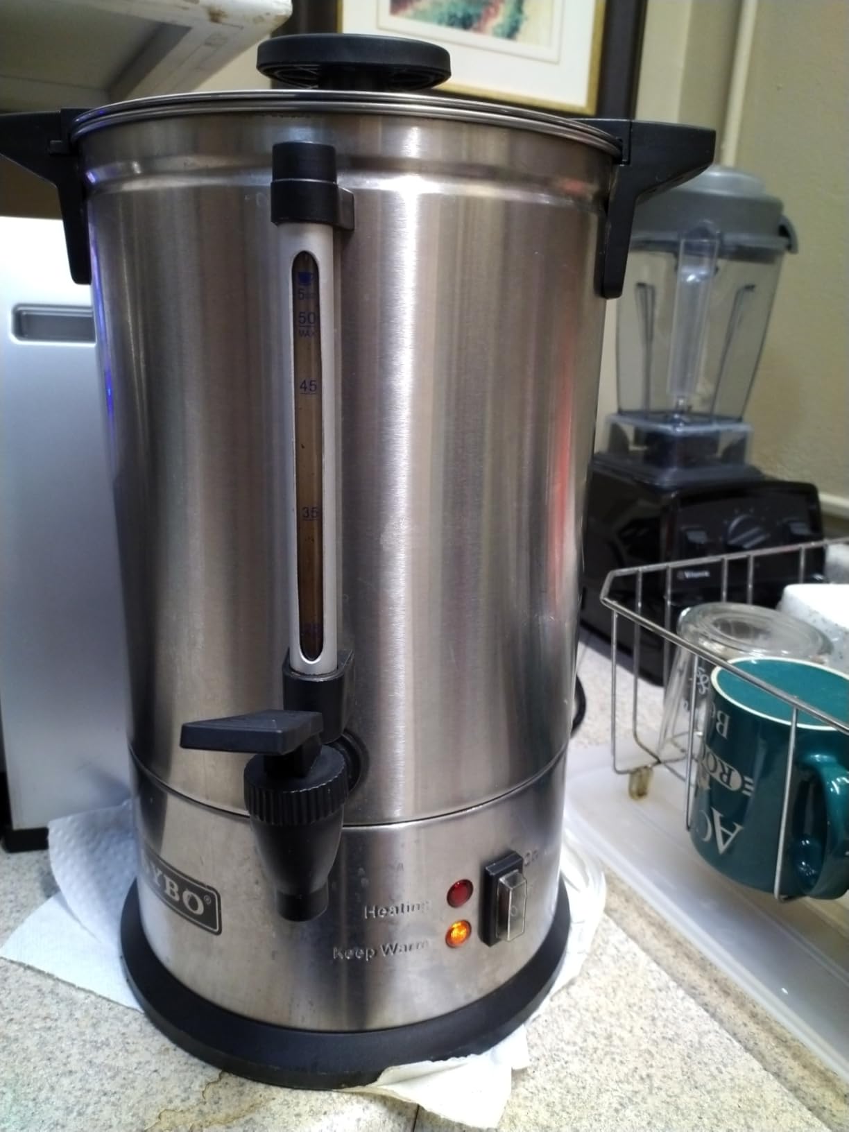 SYBO SR-CP-100B Commercial Grade Stainless Steel Percolate Coffee Maker Hot Water Urn for Catering, 100-Cup 16 L, Metallic - Customer Photo 0