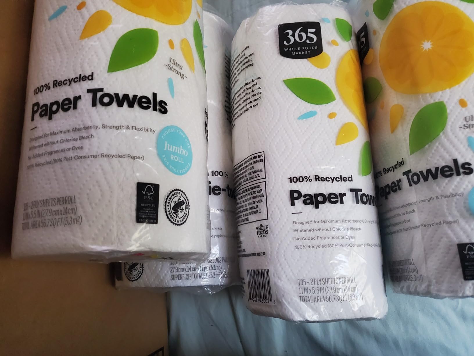 365 by Whole Foods Market, 100% Recycled Jumbo Paper Towels, Ultra-Strong, 135 Sheets per Roll, 1 Count - Customer Photo 2