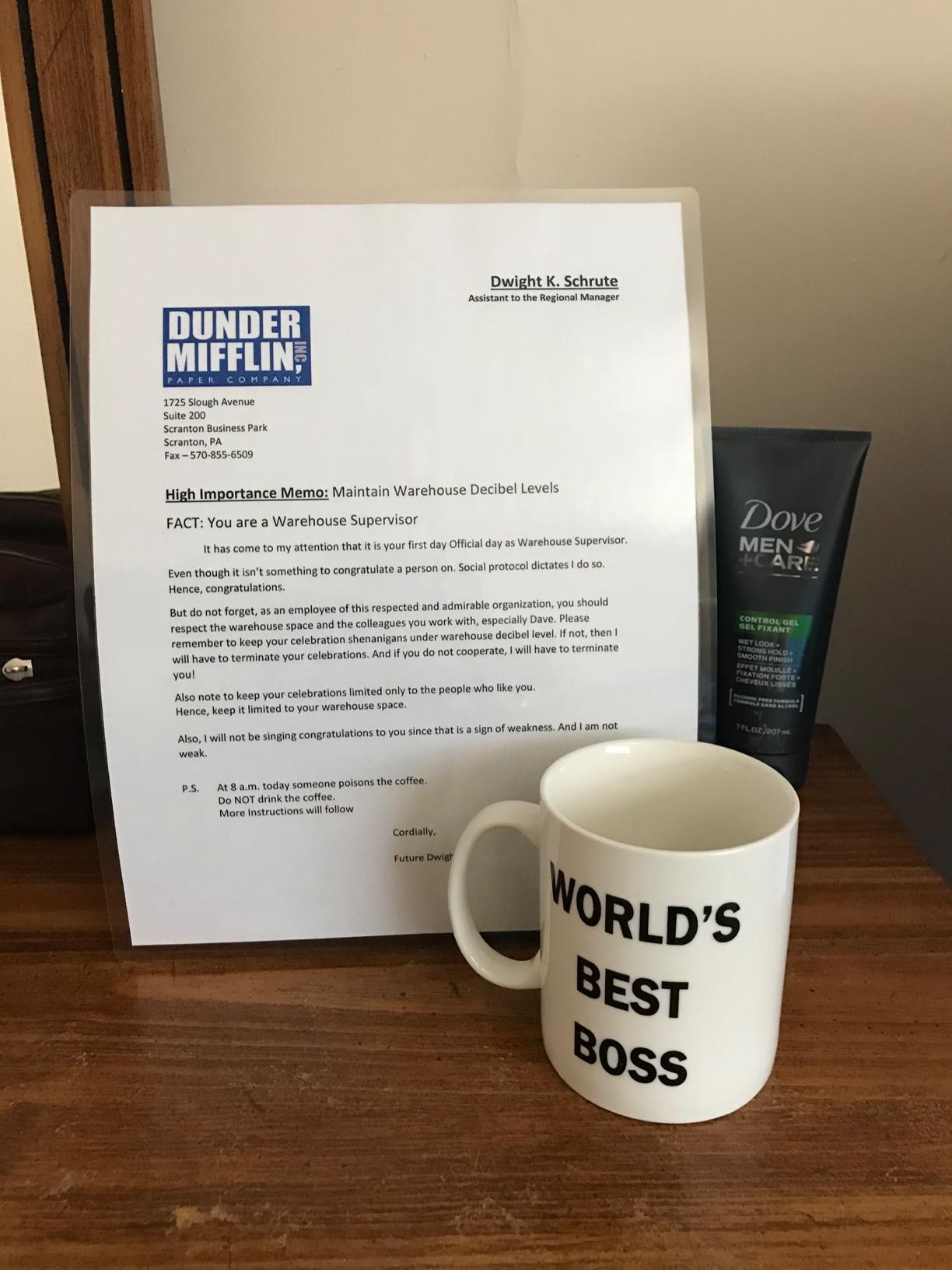 Dunder Mifflin (The Office) World's Best Boss TV Television Show Ceramic Mug Coffee (Tea, Cocoa) 15 OZ Mug, Official Michael Scott Mug As Seen On The Office - Customer Photo 2