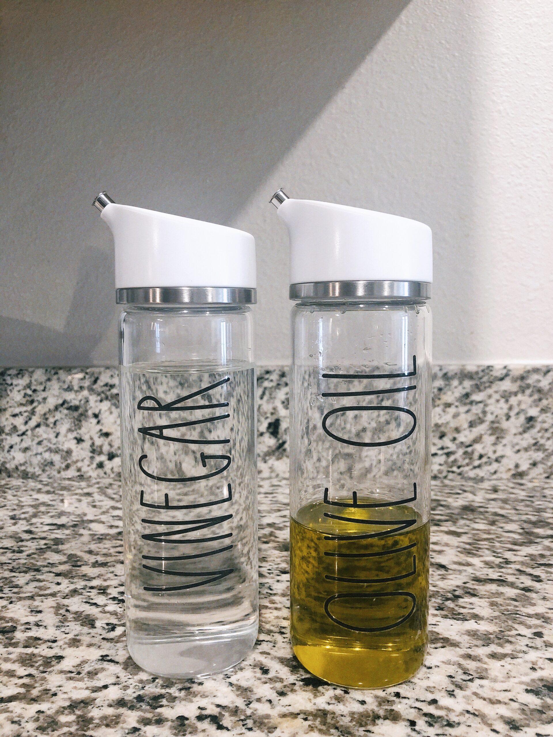 OXO Good Grips Precision Pour Glass Dispenser Set, 2 Piece Oil & Vinegar Set, Clear, White - Customer Photo 2