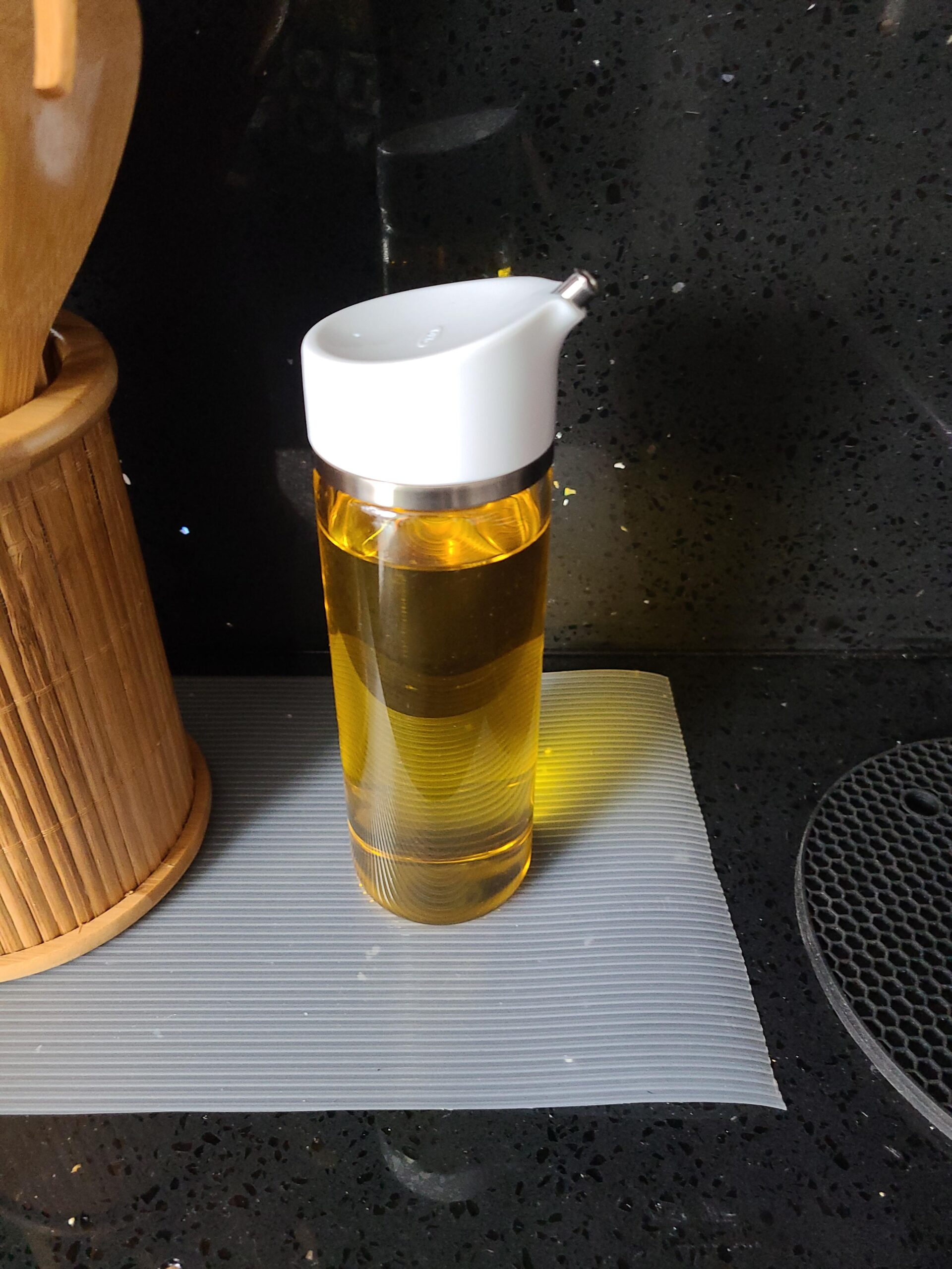 OXO Good Grips Precision Pour Glass Dispenser Set, 2 Piece Oil & Vinegar Set, Clear, White - Customer Photo 3