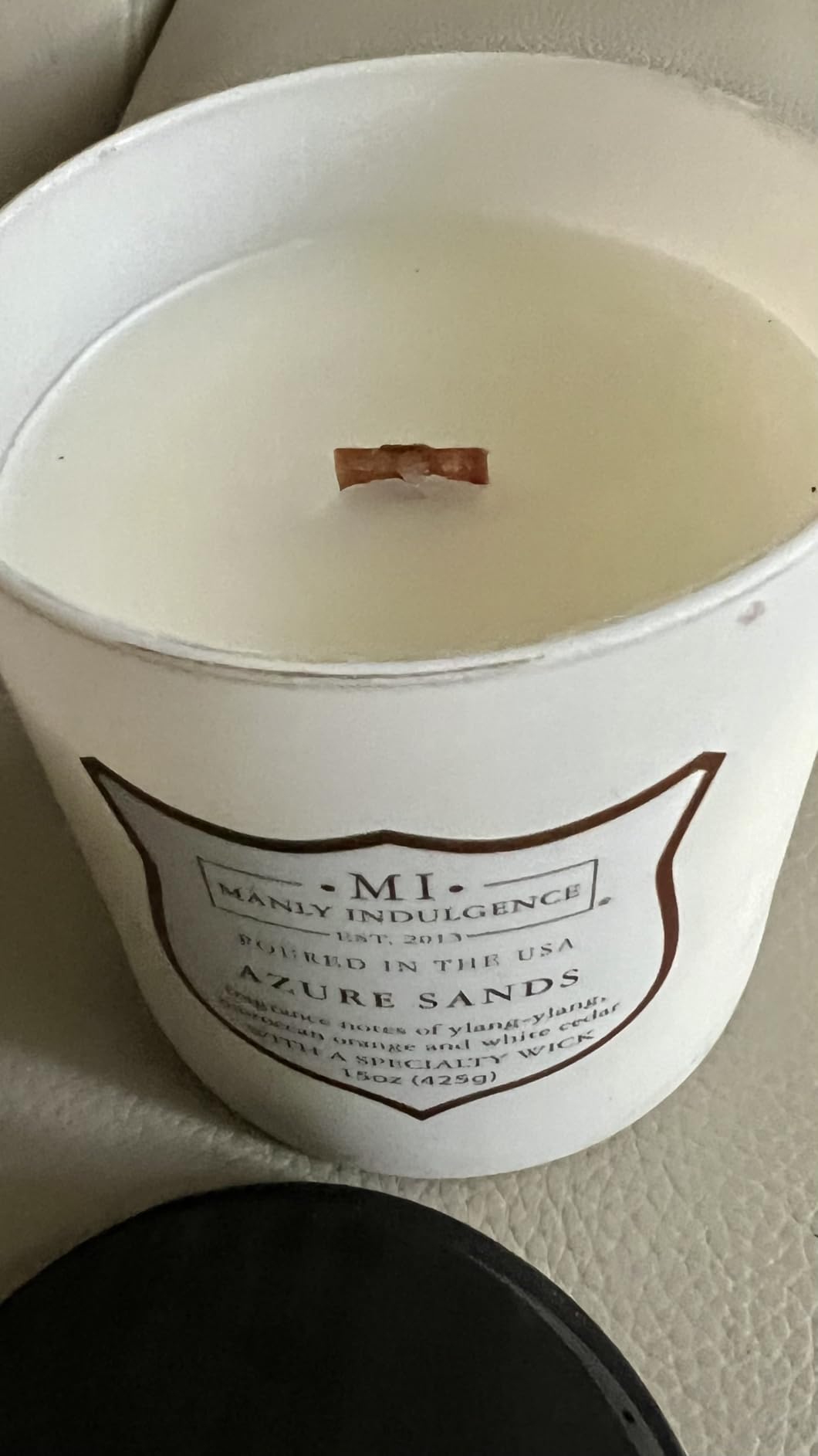 Manly Indulgence Black Sandalwood Scented Candle for Men 15 oz – Bergamot, Tobacco, Amber & Musk - Wood Wick - Up to 60 Hours Burn - Soy Blend Wax, USA Poured – Signature Collection - Customer Photo 1