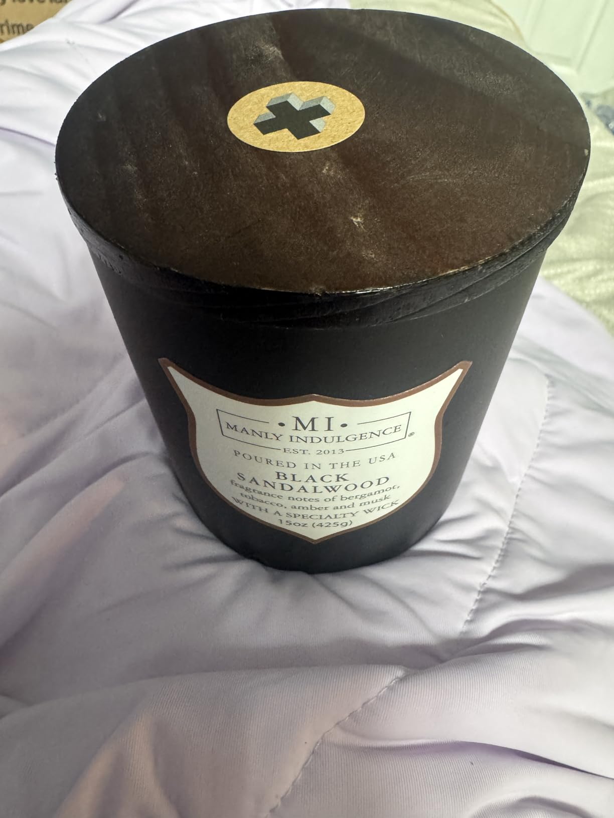 Manly Indulgence Black Sandalwood Scented Candle for Men 15 oz – Bergamot, Tobacco, Amber & Musk - Wood Wick - Up to 60 Hours Burn - Soy Blend Wax, USA Poured – Signature Collection - Customer Photo 2