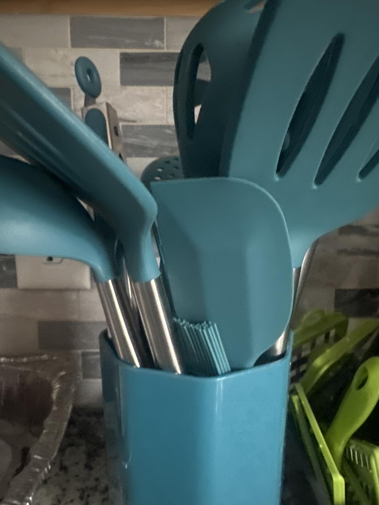 Silicone Cooking Utensil Set, Fungun Non-stick Kitchen 24 Pcs Cookware, Heat Resistant , Silicone Kitchen Tools Gift with Stainless Steel Handle (Blue-24pcs） - Customer Photo 1