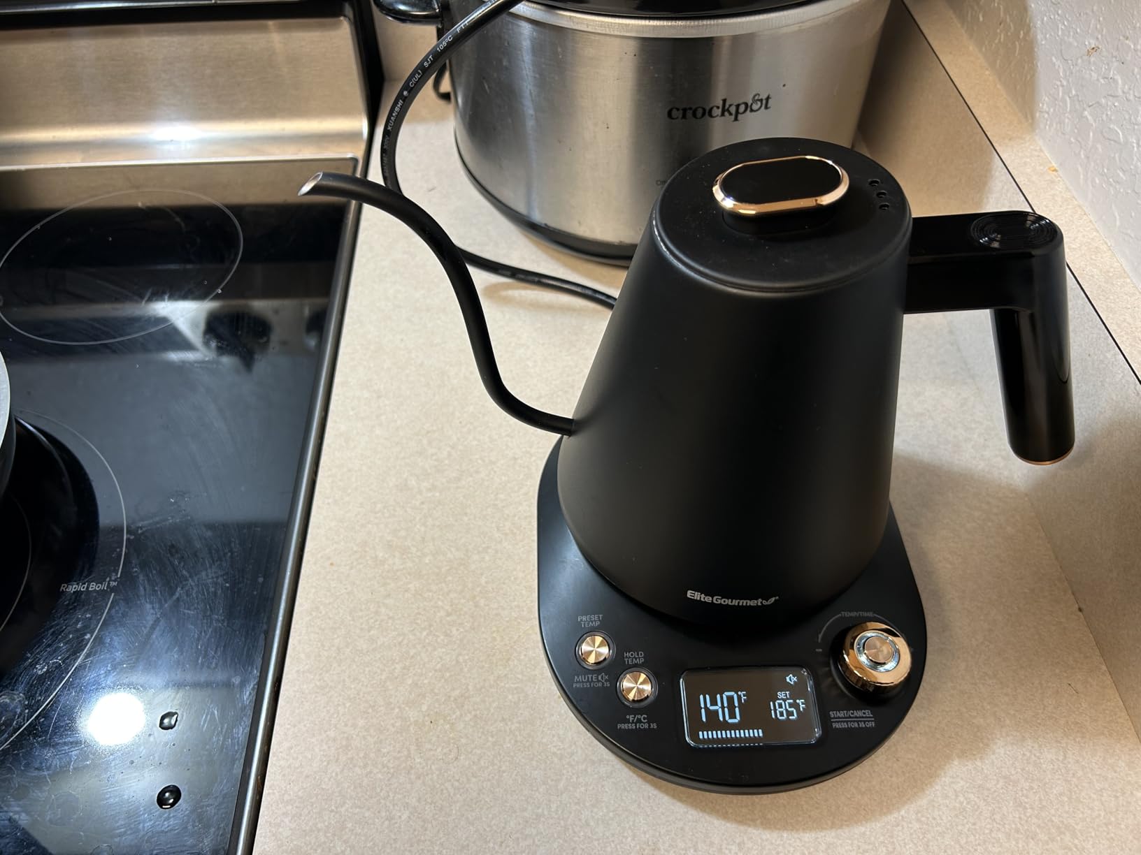 Elite Gourmet EKT1001 Electric 1.0L BPA-Free 1100W Glass Kettle Cordless 360° Base, Stylish Blue LED Interior, Handy Auto Shut-Off Function – Quickly Boil Water For Tea & More, Black - Customer Photo 4
