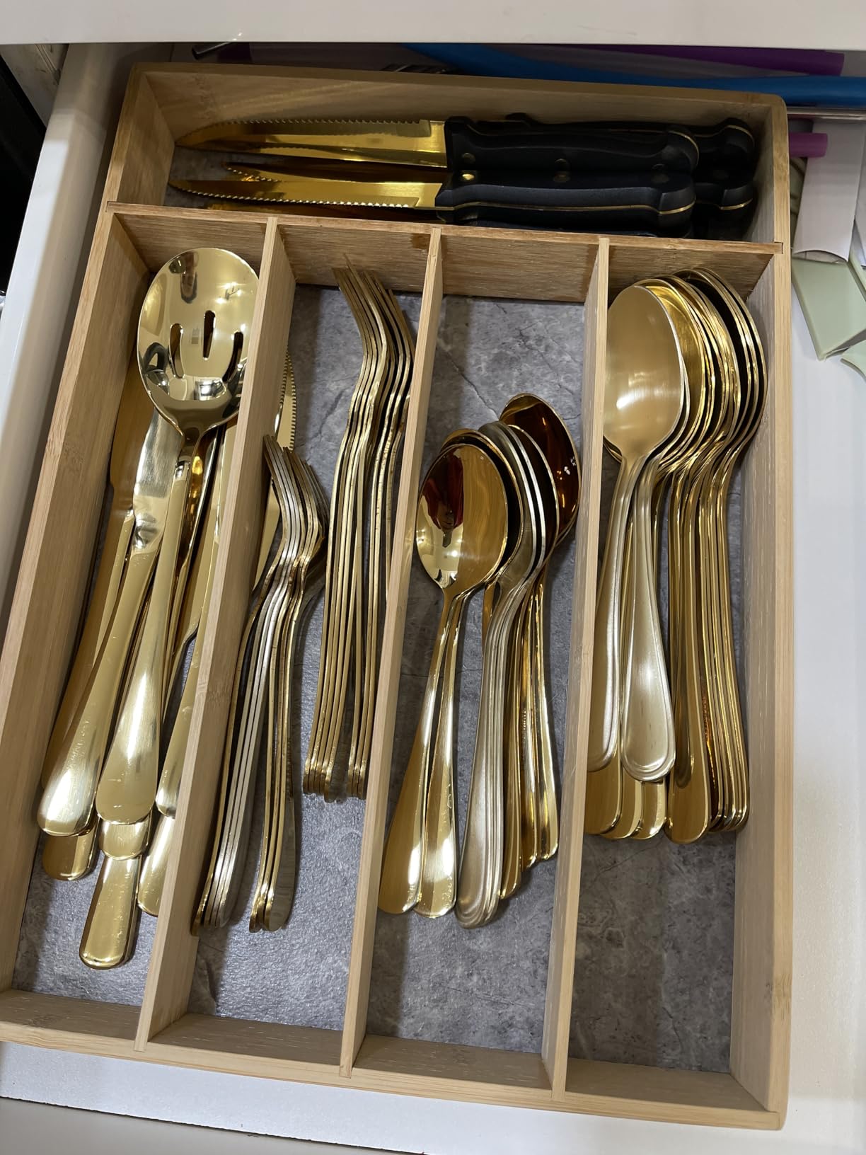 Tribal Cooking 49 Piece Gold Silverware Set - Service for 8 - Stainless Steel Gold Flatware serving set - Cutlery Set - Knives, Fork, and Spoon - Dishwasher Safe - Stunning Polished Finish - Customer Photo 1