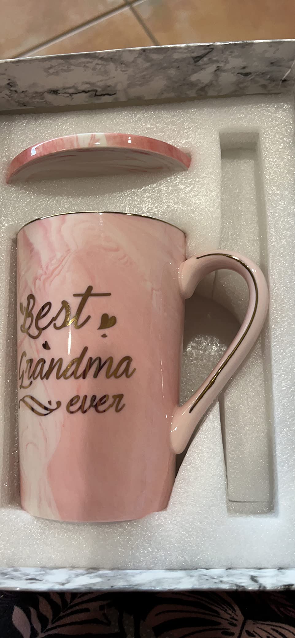 Best Grandma Ever Mug Coffee Gifts Birthday Mothers Day for from Granddaughter Grandson Grandchildren Grandkids 14 Ounce Gift Box with Spoon and Mat Gray - Customer Photo 5
