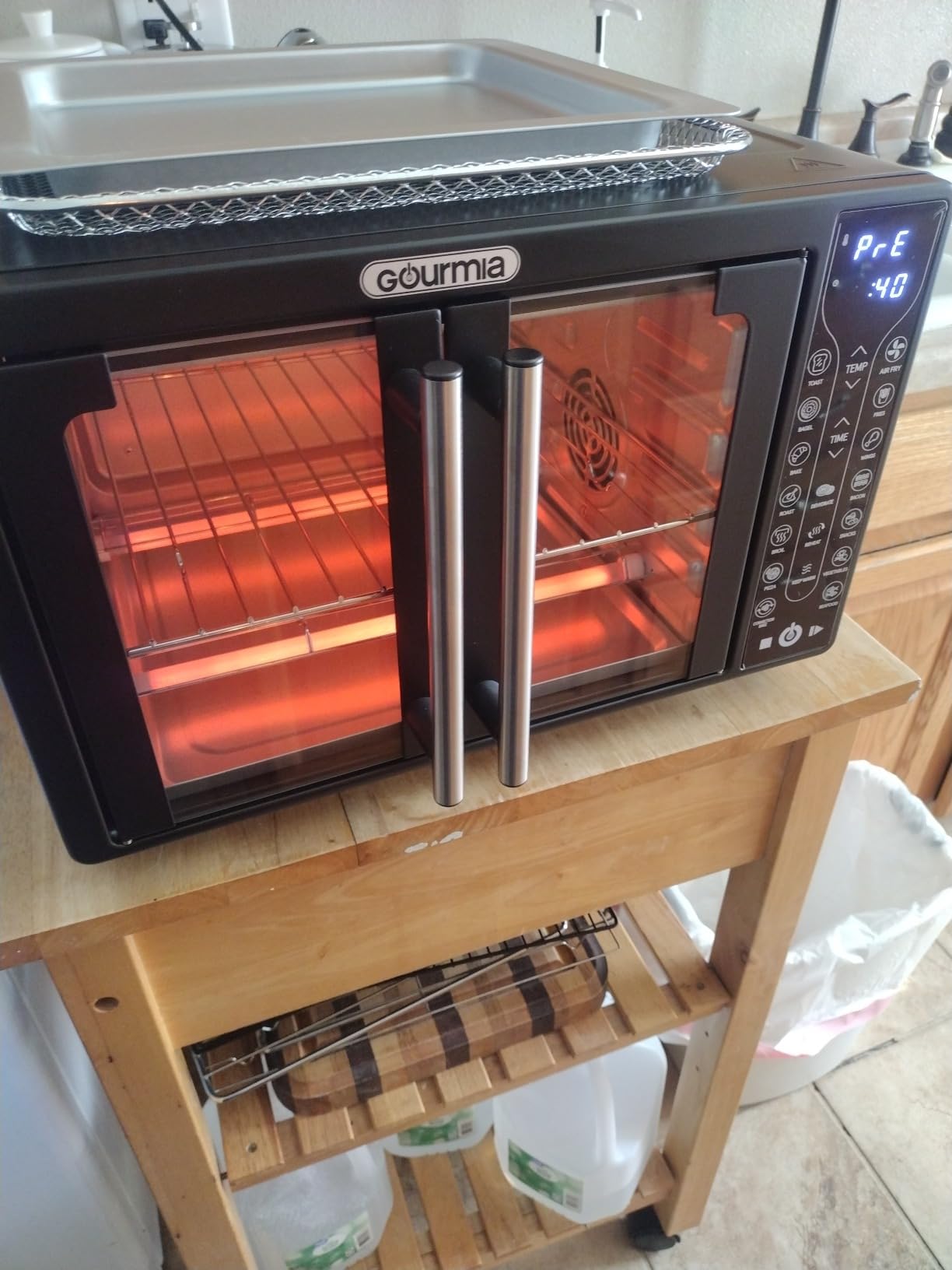 Gourmia French Door Air Fryer - 25 Qt Large Capacity Convection Oven, Fryforce 360°, Digital Display with 17 Cooking Presets, Bake, Toast, Roast, Dehydrate, Fits 12
