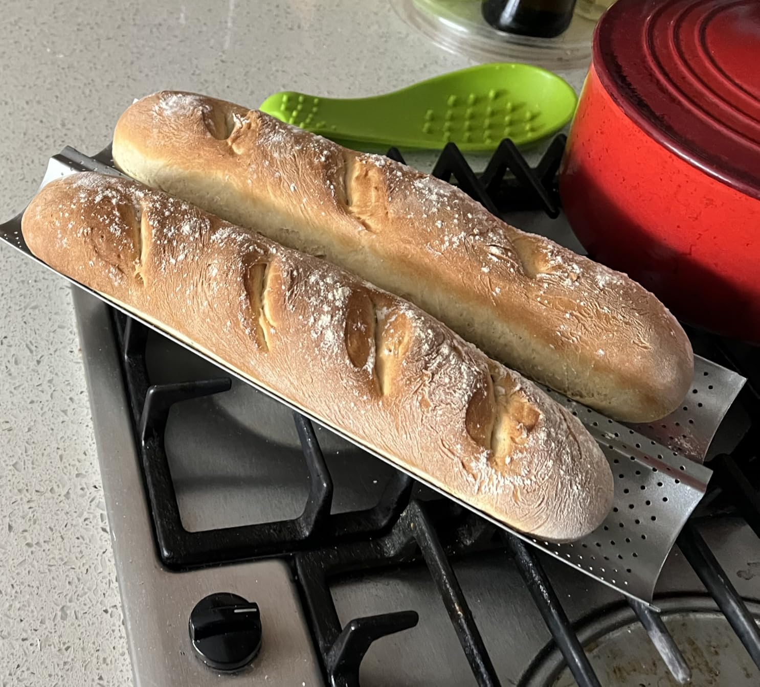 KITESSENSU Nonstick Baguette Pans for French Bread Baking, Perforated 2 Loaves Baguettes Bakery Tray, 15