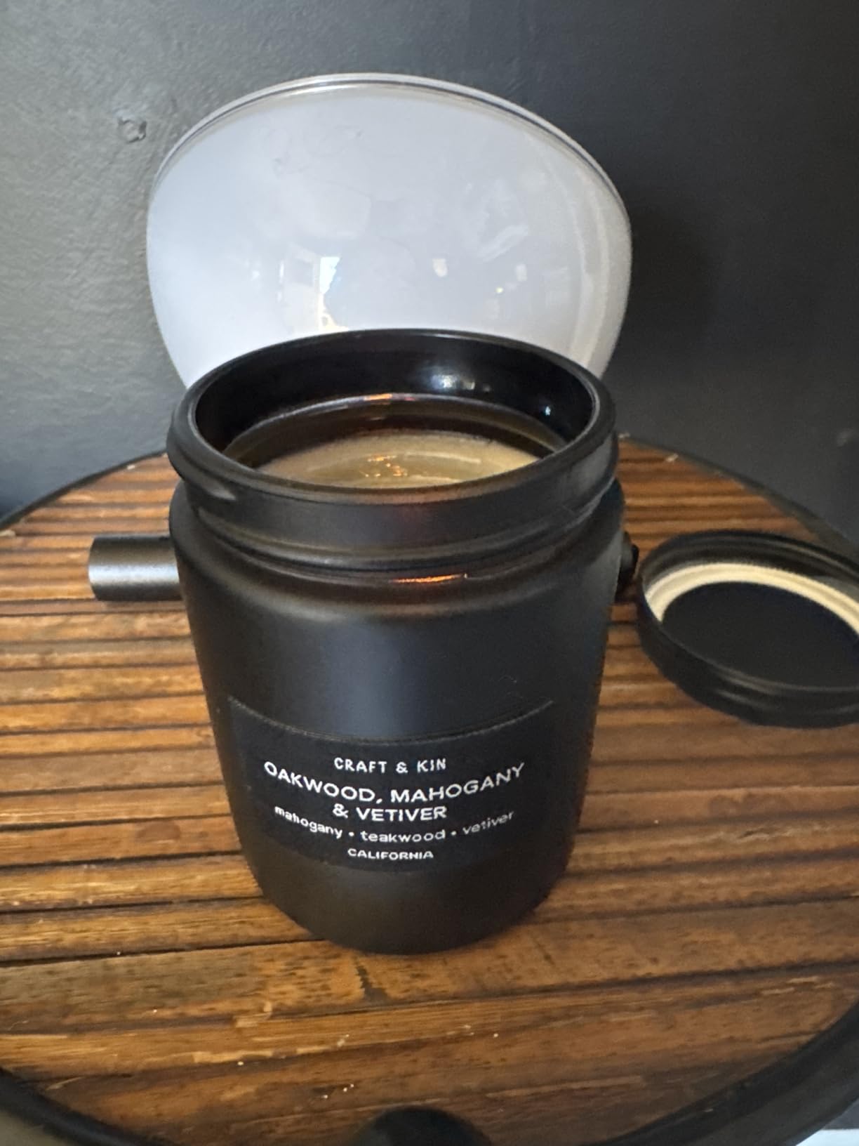 Craft & Kin Premium Vintage Leather Candle | Black Scented Candles for Men | Long Lasting with 45 Hour Burn Time, 7.6oz | Soy Candles | Aromatherapy at Home | Gifts for Men - Customer Photo 3