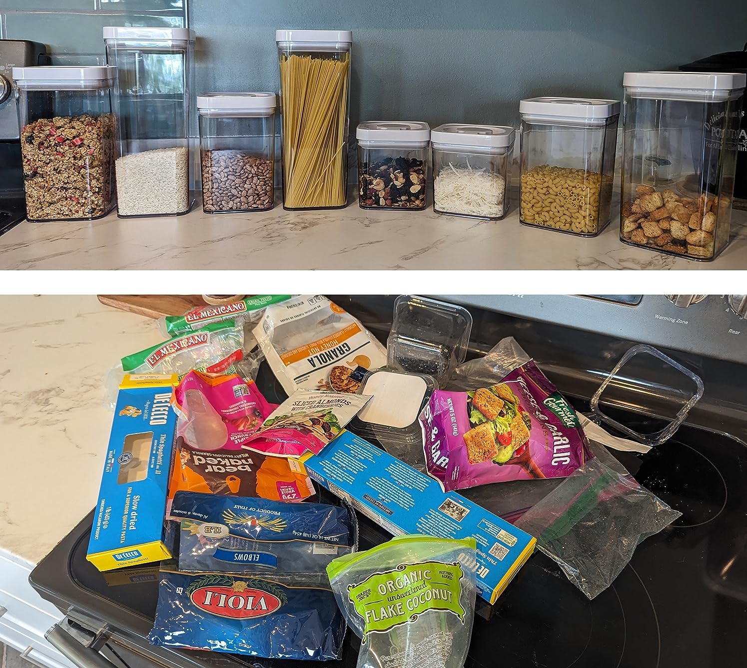 Amazon Basics Airtight Food Storage Containers, BPA Free, Dishwasher Safe, with Twist/Turn Lids, for Kitchen Pantry Organization, 10-Piece Square Set, Clear Plastic Customer Review Amazon Basics Airtight Food Storage Containers, BPA Free, Dishwasher Safe, with Twist/Turn Lids, for Kitchen Pantry Organization, 10-Piece Square Set, Clear Plastic - Customer Photo 3