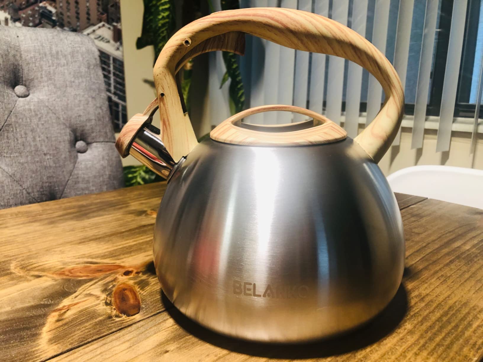 BELANKO 2.7 Quart Tea Kettle for Stovetops - Food Grade Stainless Steel Teapot with Loud Whistle, Cool-Touch Wood Pattern Handle, Rust-Resistant Whistling Kettle - Classic Silver - Customer Photo 4