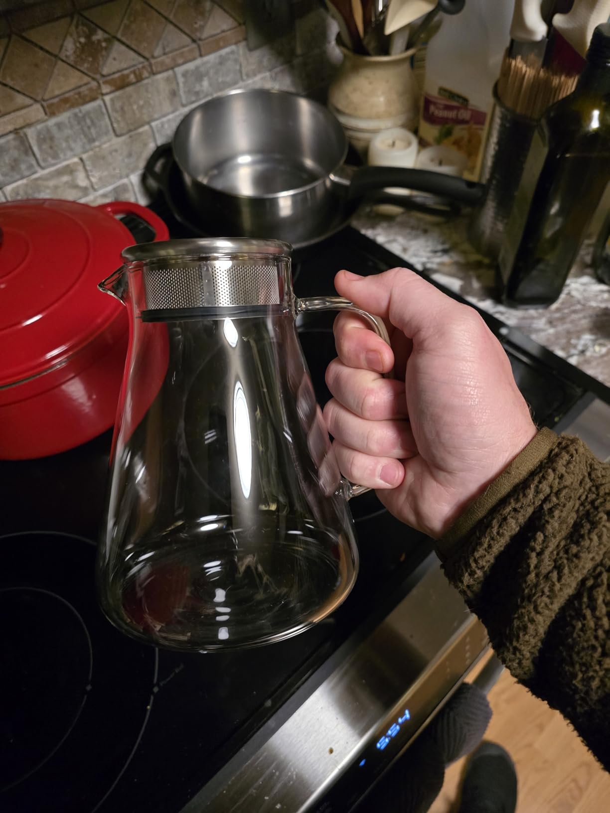 Teabloom One-Touch Tea Maker, 2-in-1 Teapot and Kettle with Stainless Steel Filter Lid for Loose Tea – Stain-free Borosilicate Glass Teapot (27 Oz) – Tea Connoisseur's Choice - Customer Photo 2