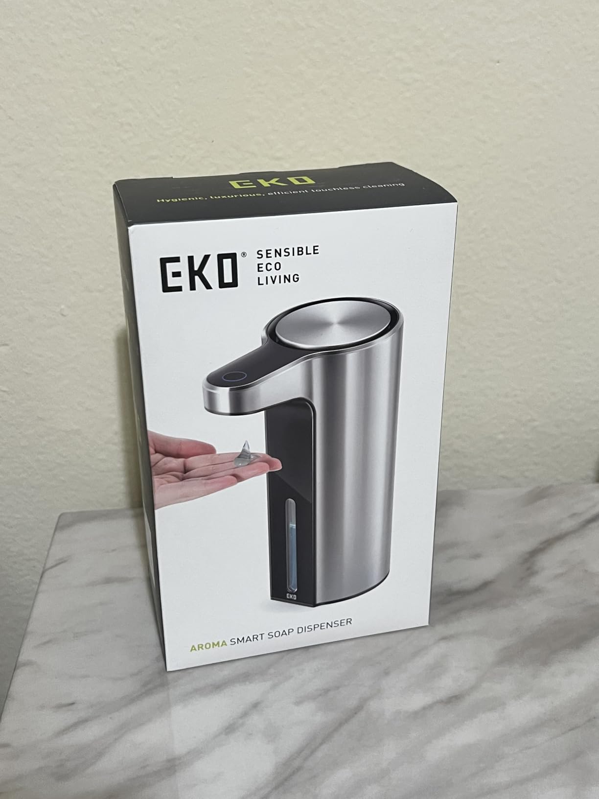EKO Aroma Touchless Automatic Soap Dispenser for Kitchen and Bathroom, Liquid Hand Soap Dispenser, Water-Resistant and Rechargeable, 9 fl oz (Stainless) - Customer Photo 2